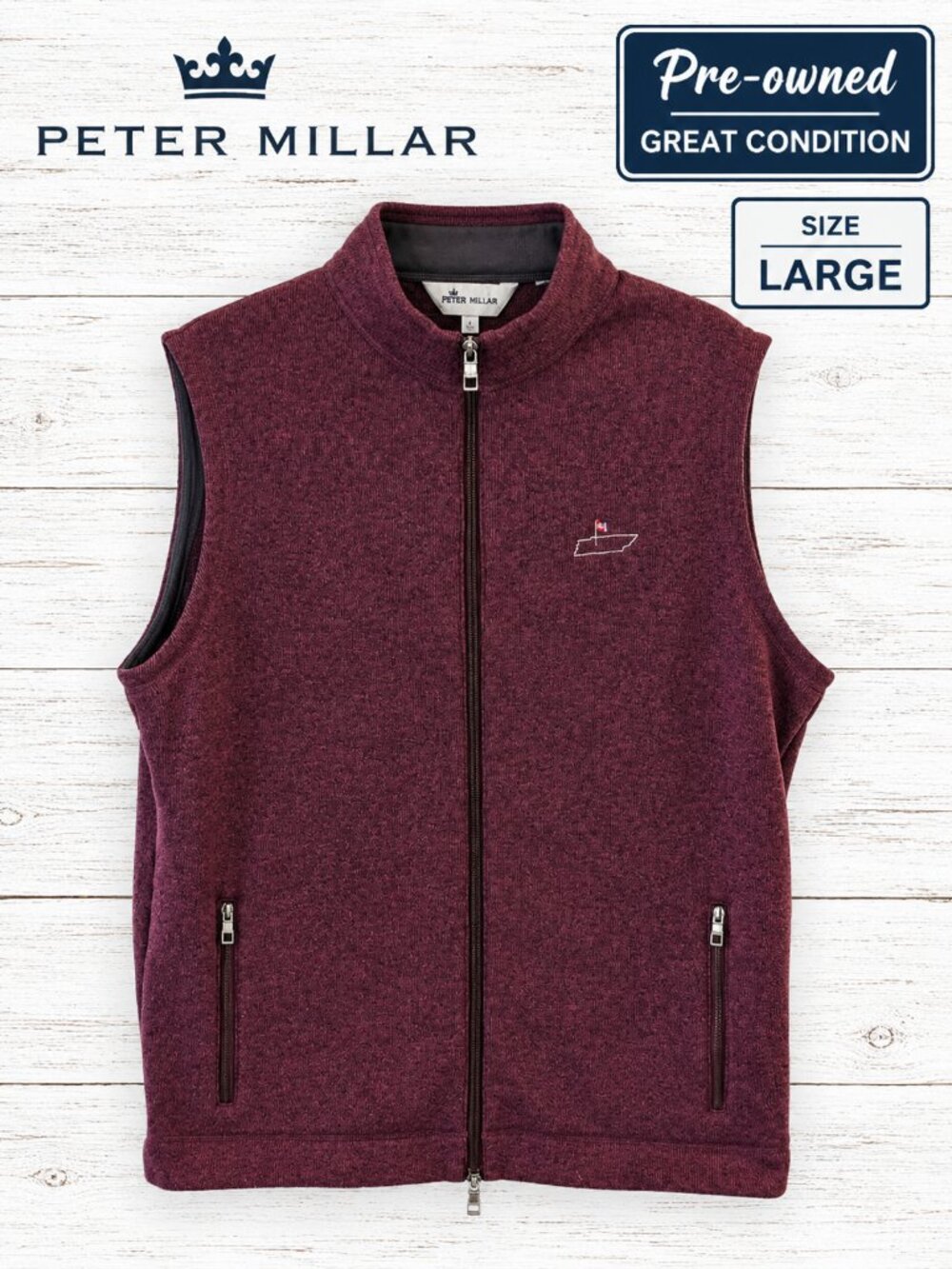 Peter Millar Men's Fleece Full-Zip Vest Size Large